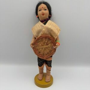 Vintage‎ Folk Art Doll Woman Holding Basket Ethnic Traditional Outfit